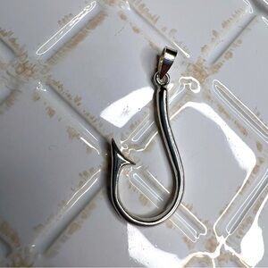 Silver Toned Fish Hook Pendant Nautical Ocean Jewelry